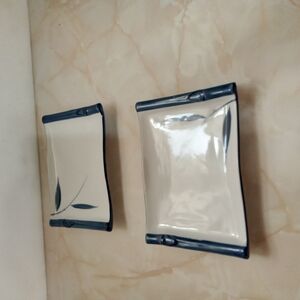 2 Japan 1960 1970 cobalt blue and white rectangular porcelain Sushi plates